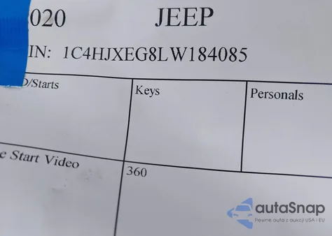 2020 Jeep Wrangler Unlimited Sahara 4X4 z USA, uszkodzony, nr VIN 1C4HJXEG8LW184085